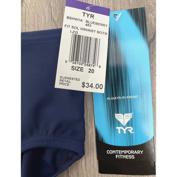 TYR Fitness Solid Hi-Waist Nylon Bottom SwimSuit Blueberry Plus Size 20 $34 - Picture 3 of 6